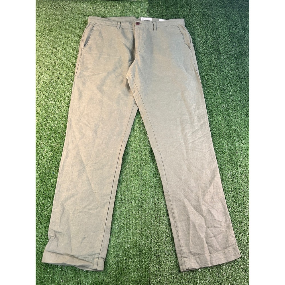 Gap Mens Slim Fit Linen Blend Chino Pants Olive Green 33x30 Casual Beach